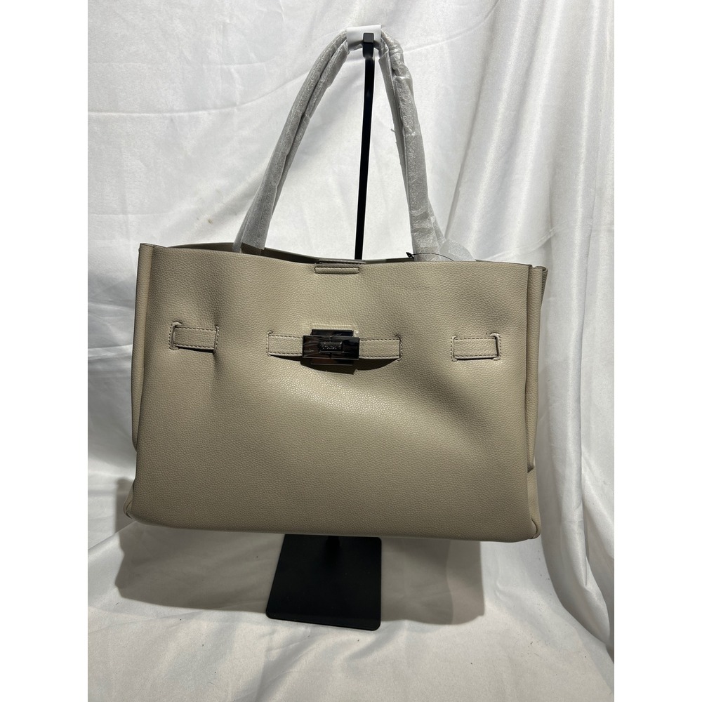 DKNY Beige Pebbled Leather Tote Bag Silver Hardware NWT